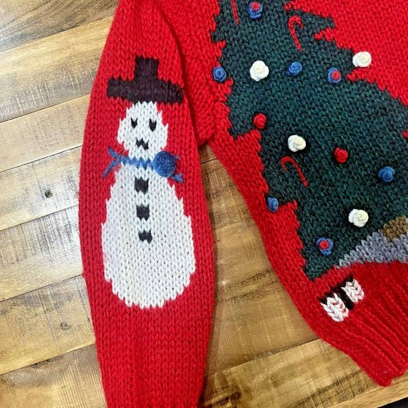 VTG Windcrest Hand Knit Women's Christmas Sweater Sz S Victorian Rocking Horse - Picture 3 of 8